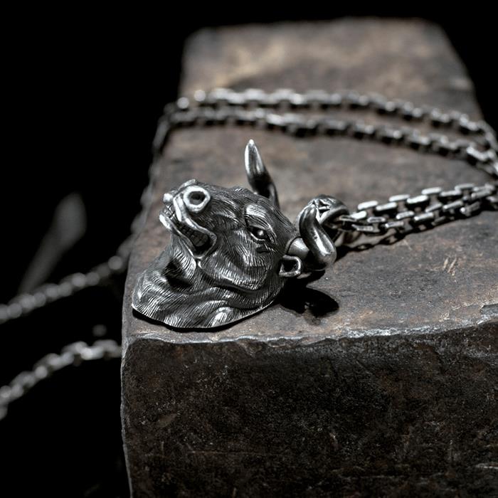 Fine Silver Cow Head Pendant Necklace VVV Jewelry