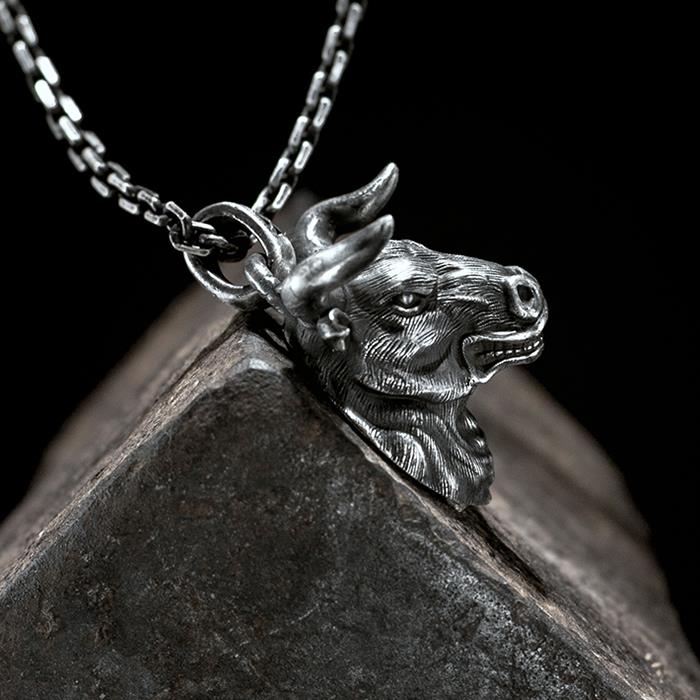Fine Silver Cow Head Pendant Necklace VVV Jewelry