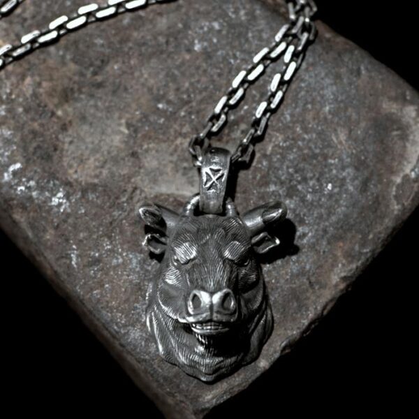Fine Silver Cow Head Pendant Necklace VVV Jewelry