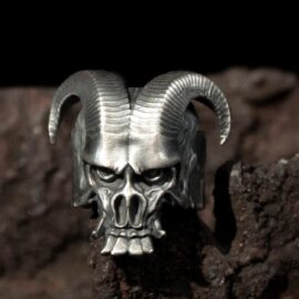 Silver Satan Goat Skull Ring