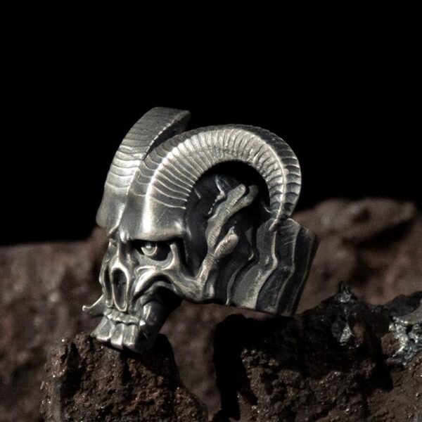 Silver Satan Goat Skull Ring