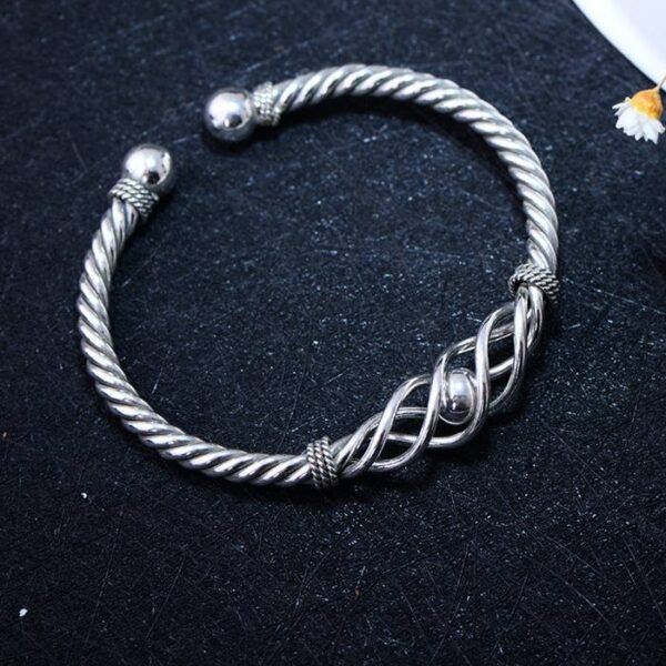 Sterling Silver Cable Open Bangle