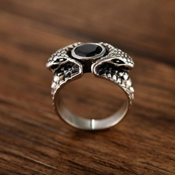 Sterling Silver Double Snake Obsidian Ring
