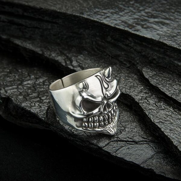 Sterling Silver Tribal Skull Ring With Horns