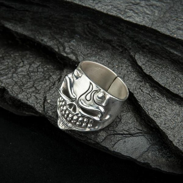 Sterling Silver Tribal Skull Ring With Horns