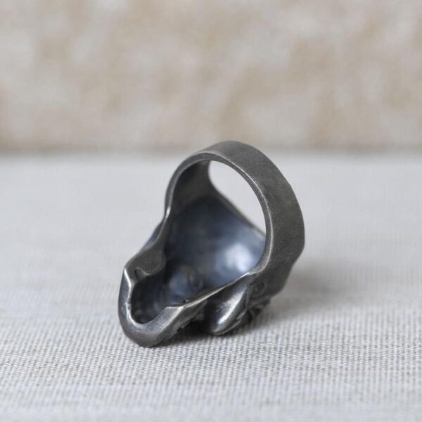 Matte Black Vintage Flower Skull Ring