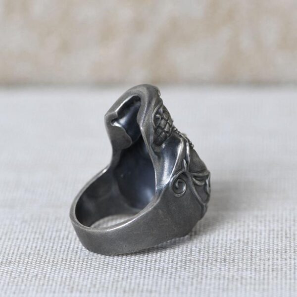 Matte Black Vintage Flower Skull Ring