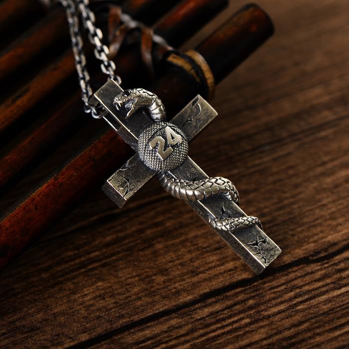 Sterling Silver Black Mamba Snake Cross Necklace - VVV Jewelry