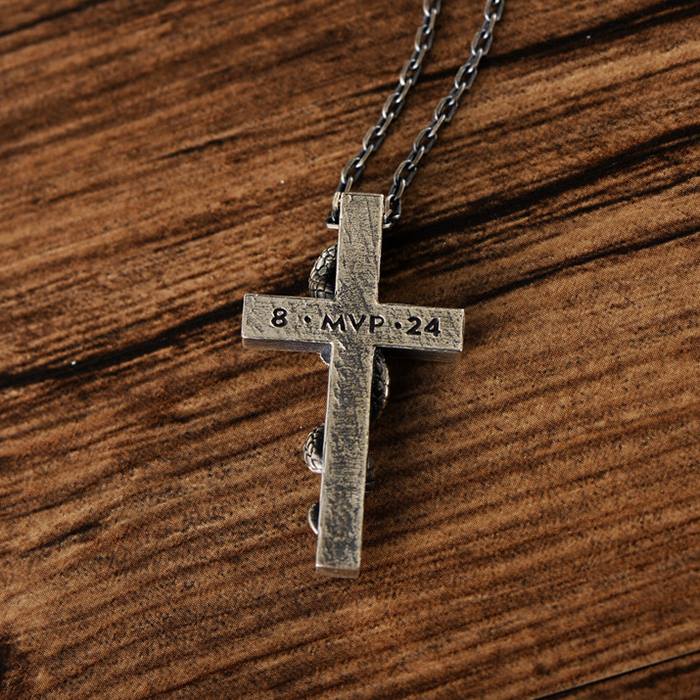 Sterling Silver Black Mamba Snake Cross Necklace - VVV Jewelry