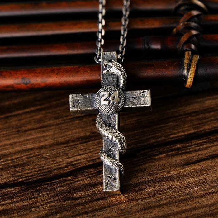 Sterling Silver Black Mamba Snake Cross Necklace - VVV Jewelry
