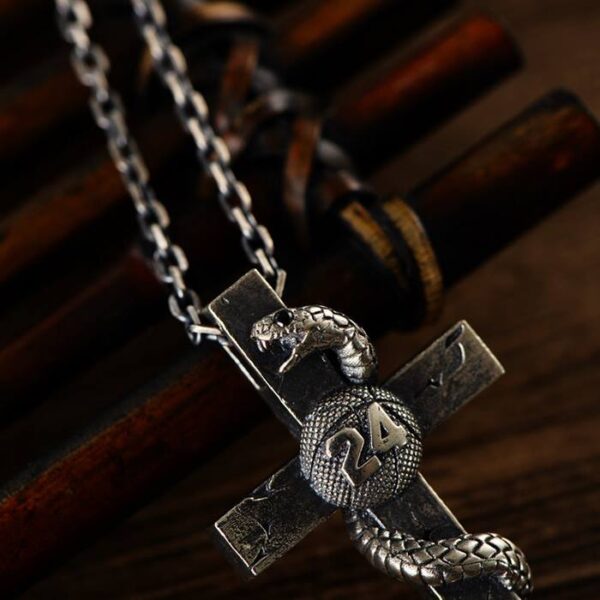 Sterling Silver Black Mamba Snake Cross Necklace - VVV Jewelry