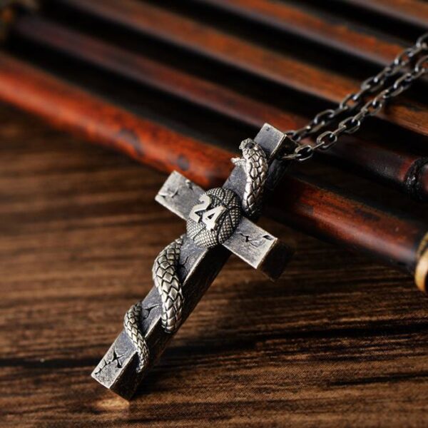 Silver Snake Cross Necklace