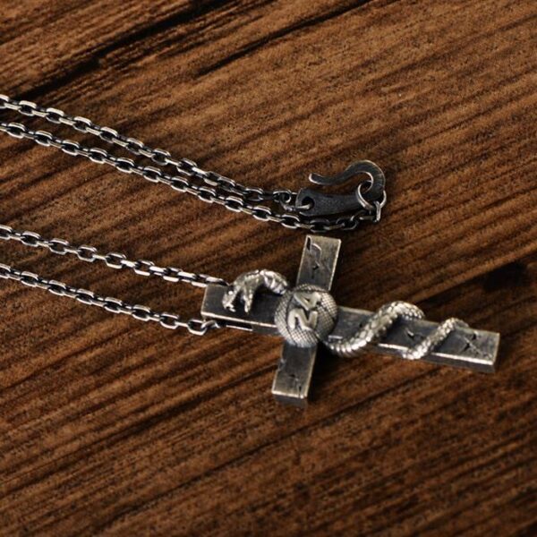 Silver Snake Cross Necklace