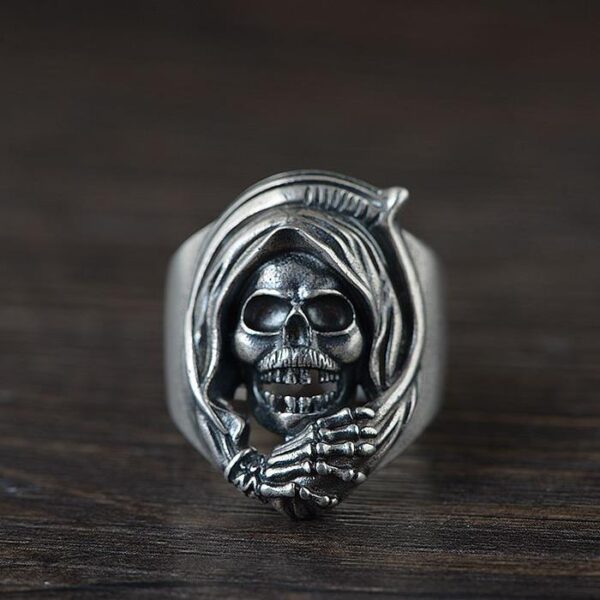 Sterling Sliver Mask Hood Skull Ring