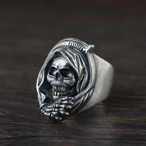 Sterling Sliver Mask Hood Skull Ring