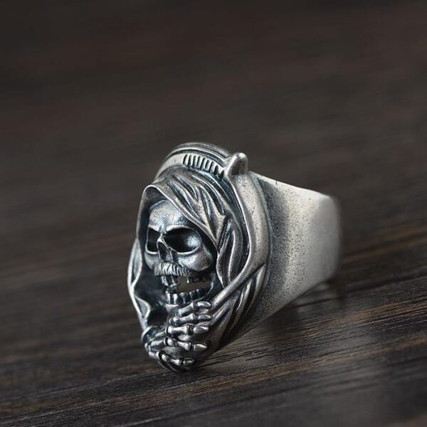 Sterling Sliver Mask Hood Skull Ring