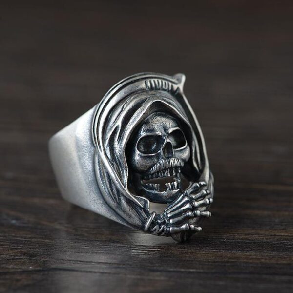 Sterling Sliver Mask Hood Skull Ring