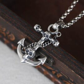 Silver Anchor Skull Pendant Necklace