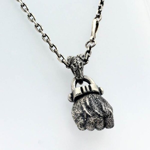 Sterling Silver Chiseled Fist Pendant Necklace