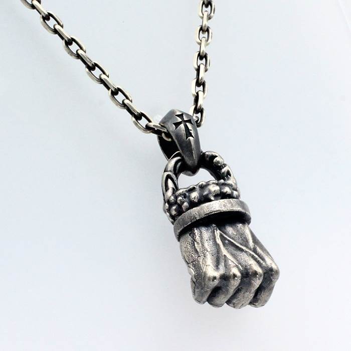 Sterling Silver Chiseled Fist Pendant Necklace VVV Jewelry