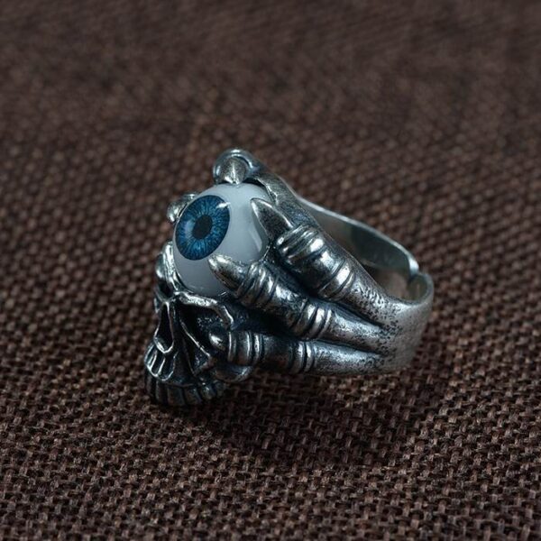 990 Silver Evil Eyeball Skull Finger Claw Ring