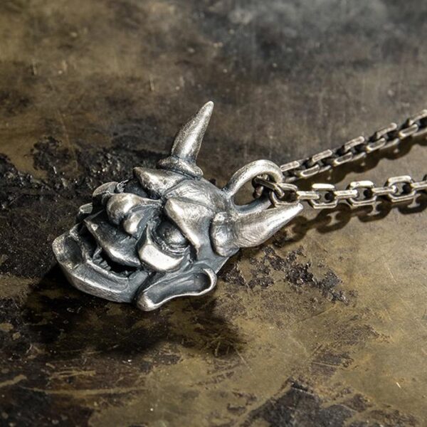 Fine Silver Hannya Skull Pendant Necklace