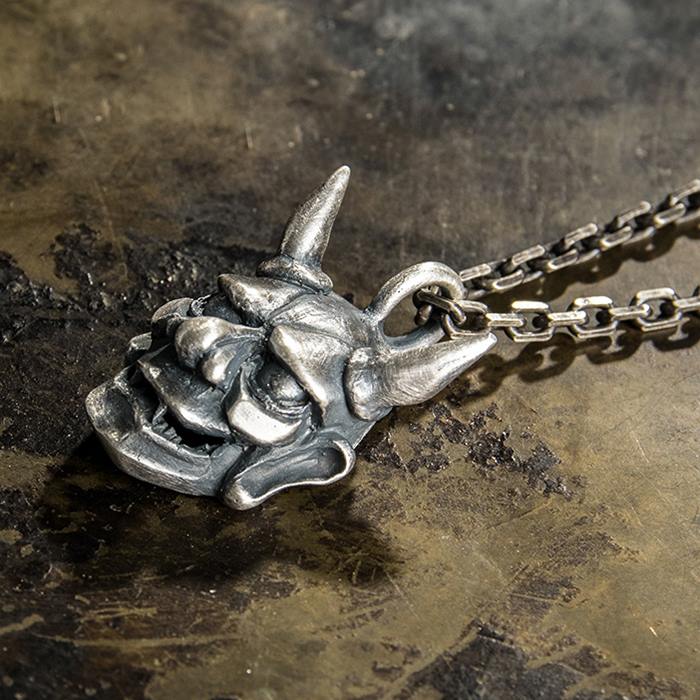 999 Silver Hannya Skull Pendant Necklace VVV Jewelry