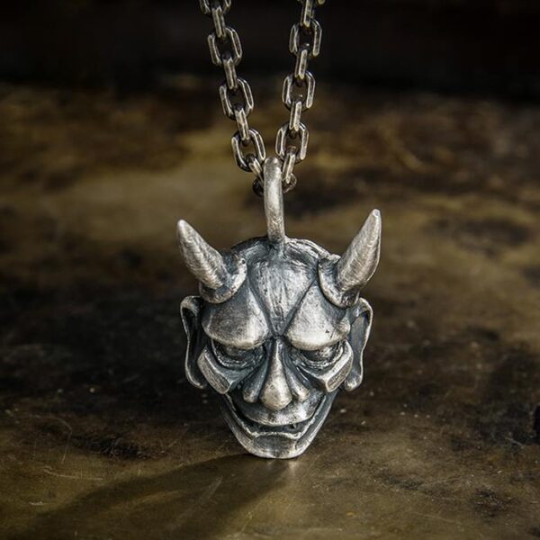 Fine Silver Hannya Skull Pendant Necklace