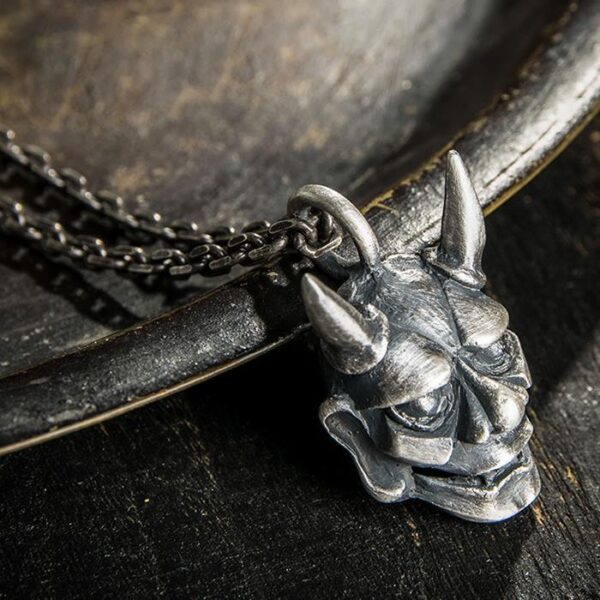 Fine Silver Hannya Skull Pendant Necklace