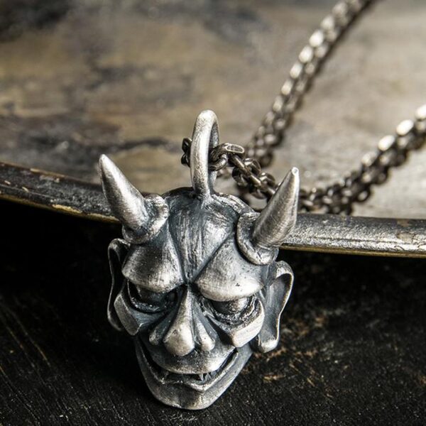 Fine Silver Hannya Skull Pendant Necklace