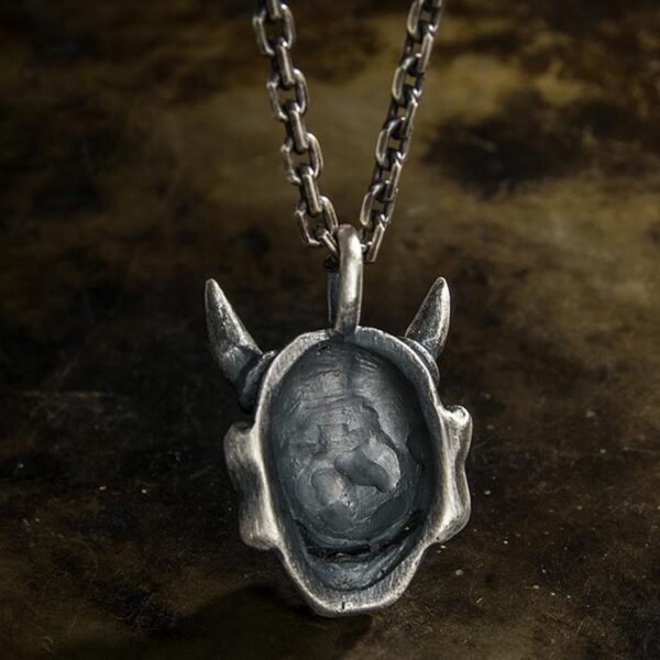 Fine Silver Hannya Skull Pendant Necklace