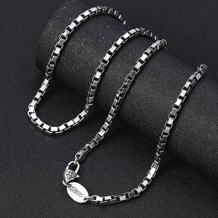 Men's Silver Box Chain Necklace 4mm VVV Jewelry