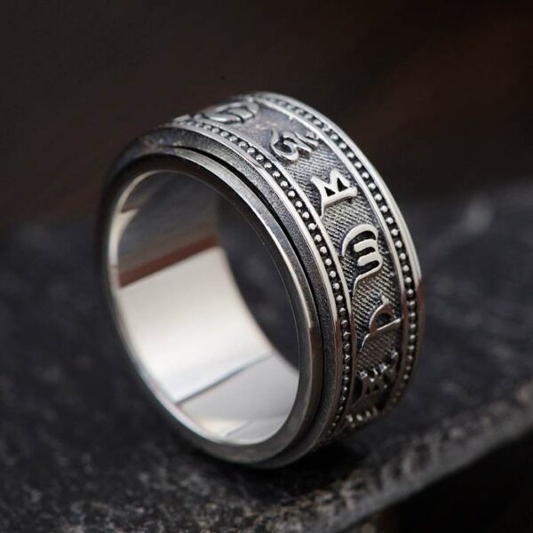 Silver Buddhist Mantra Spinner Ring