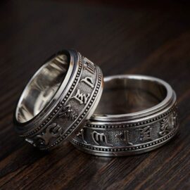 Silver Buddhist Mantra Spinner Ring