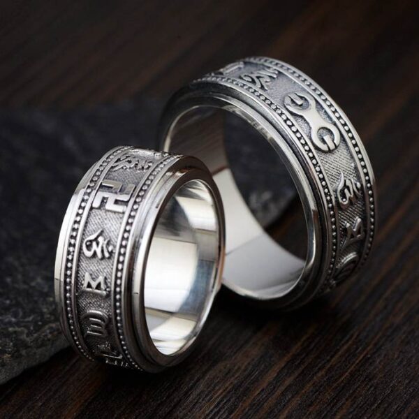 Silver Buddhist Mantra Spinner Ring