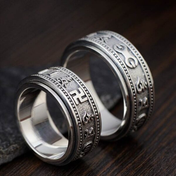 Silver Buddhist Mantra Spinner Ring