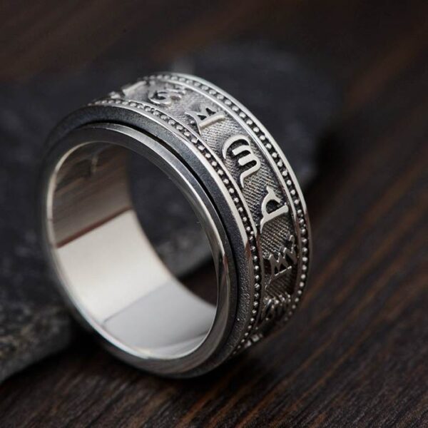 Silver Buddhist Mantra Spinner Ring