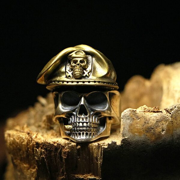 Silver Military Captain Skull Ring