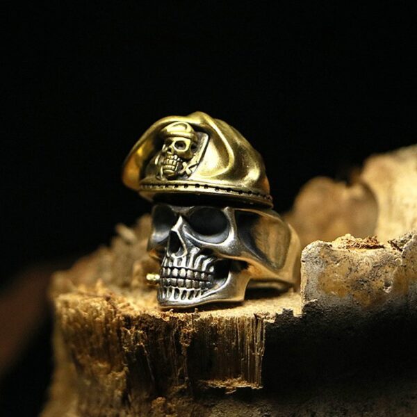 Silver Military Captain Skull Ring
