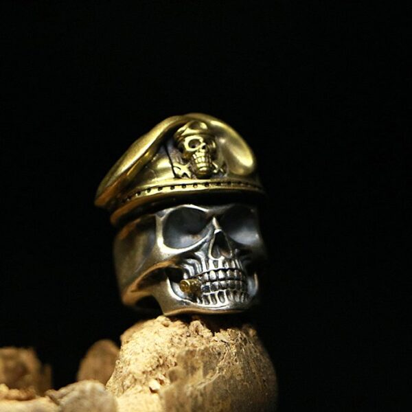 Silver Military Captain Skull Ring