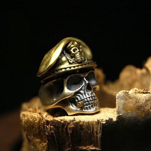 Silver Military Captain Skull Ring