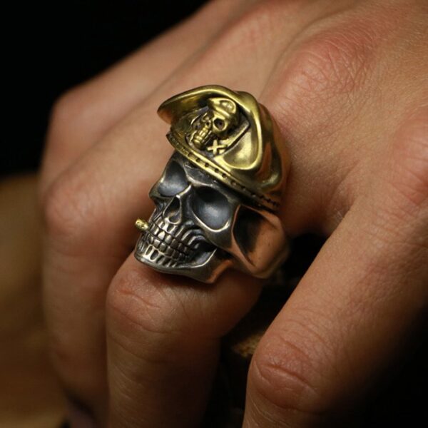 Silver Military Captain Skull Ring