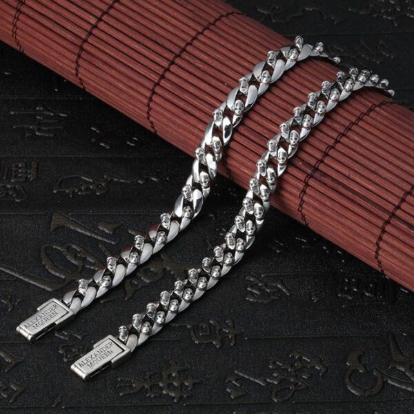Silver Skull Curb Chain Bracelet