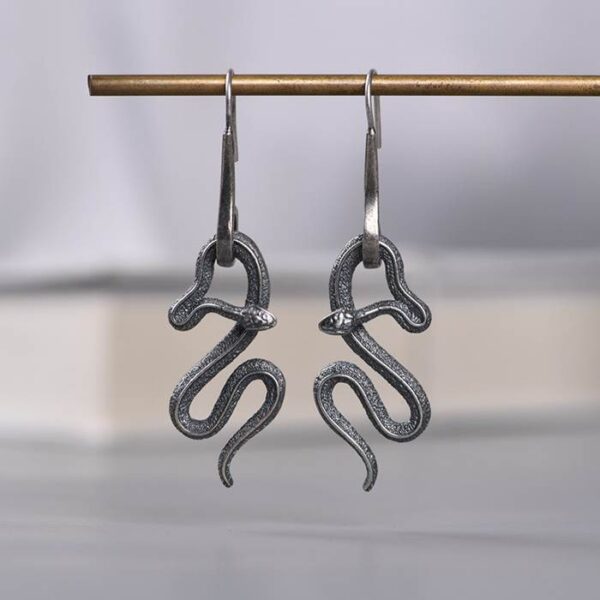 Silver Snake Drop Earrings