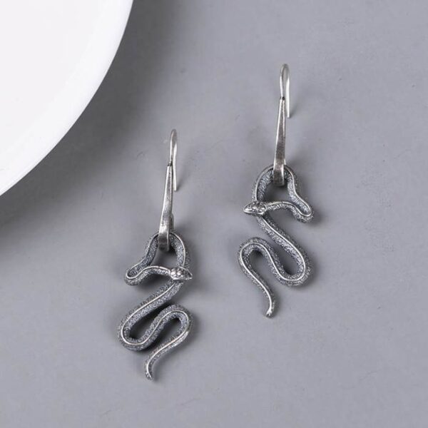 Silver Snake Drop Earrings