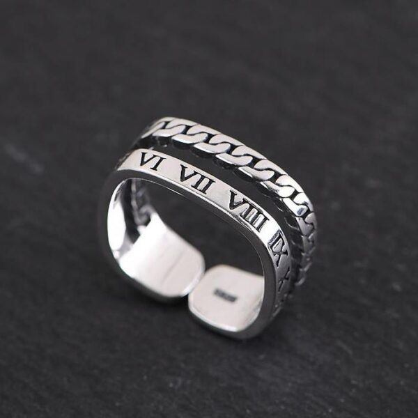 Silver Square Roman Numeral Ring