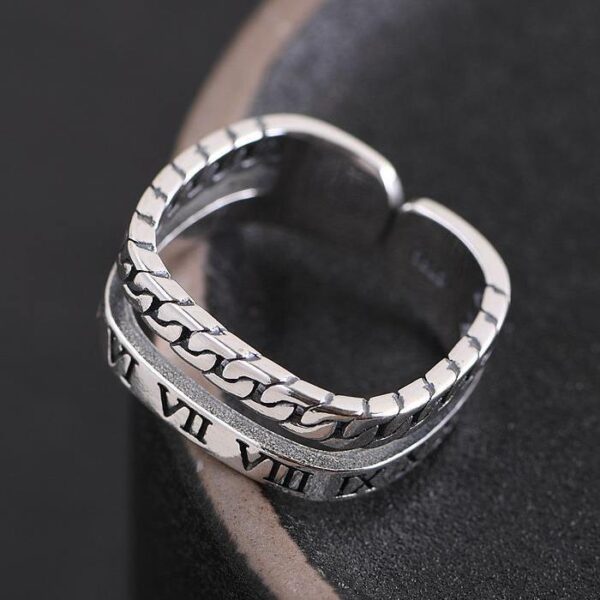 Silver Square Roman Numeral Ring