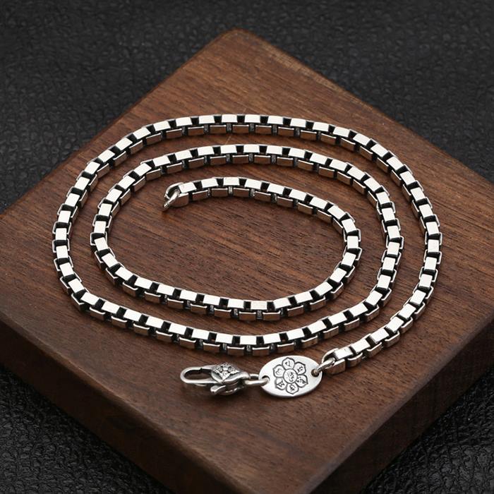 20" - 30" Men's Silver Square Box Chain Necklace 3.5mm - VVV Jewelry