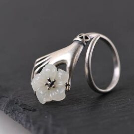 Sterling Silver Holding Flower In Hand Ring