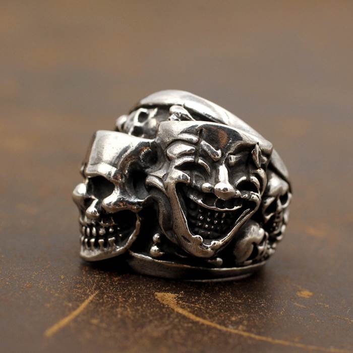 Men's Cool Sterling Silver Joker & Skull Funny Ring VVV Jewelry